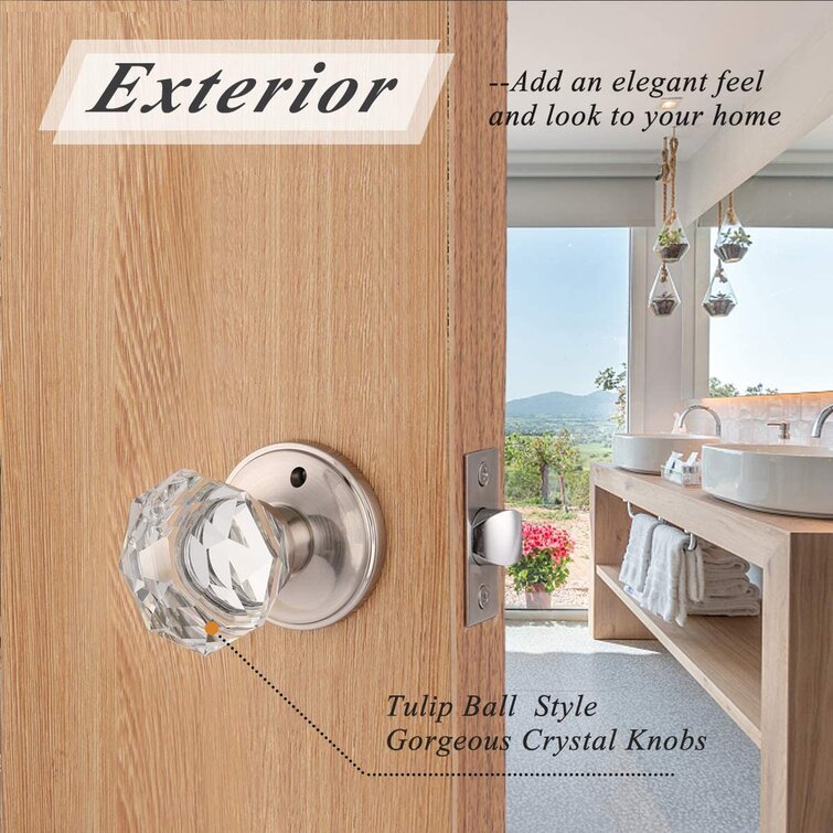 Probrico Crystal Privacy Door Knobs Keyless Lock with Round